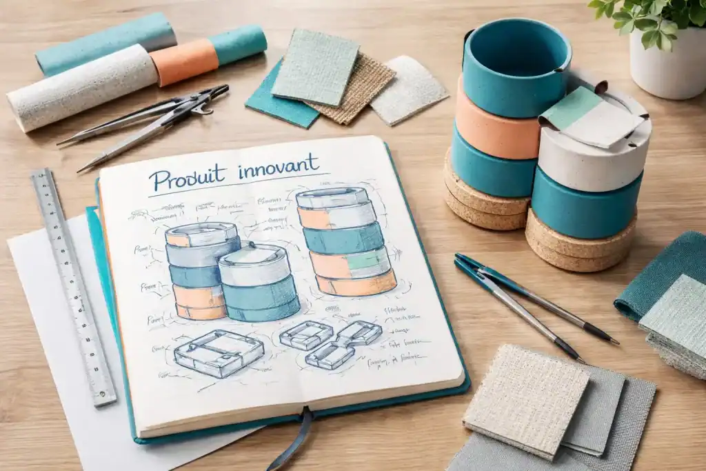 Produit innovant flat-lay carnet prototype design