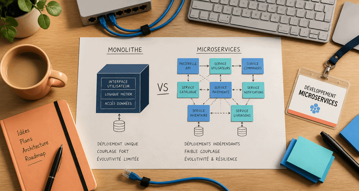 agence développement micro services schéma microservices vs monolithique
