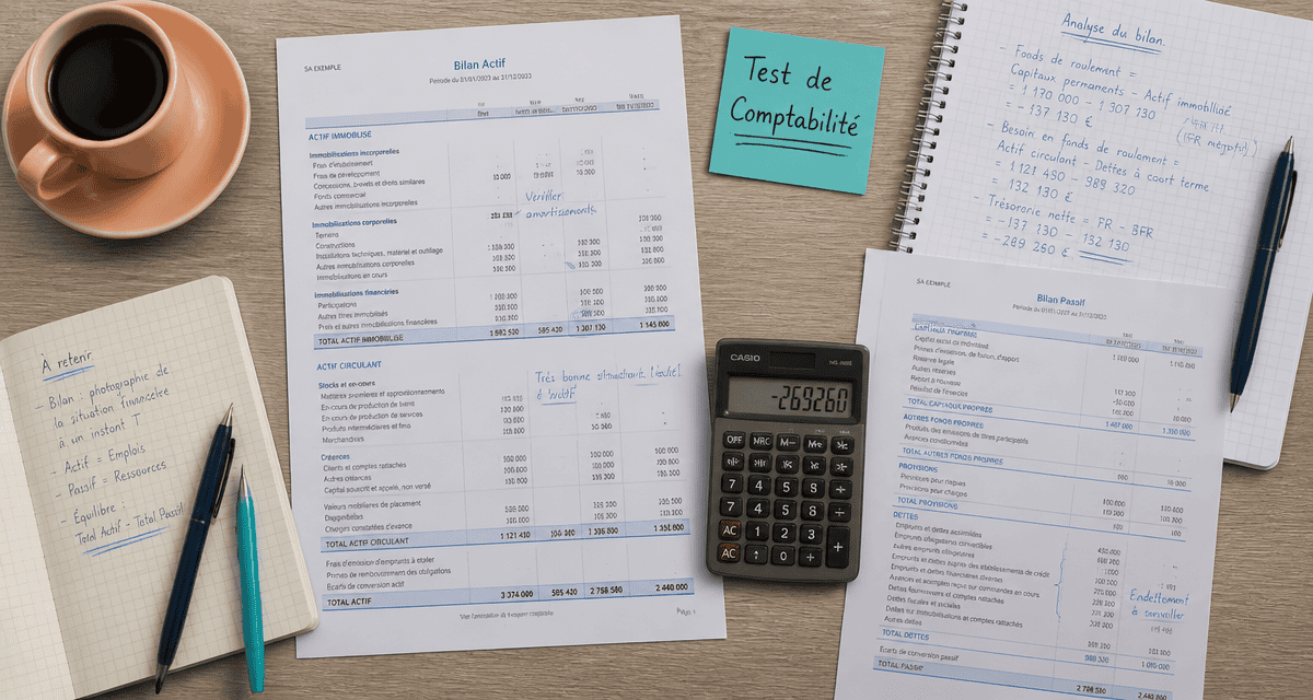 comptabilité test sur table avec documents et calculatrice