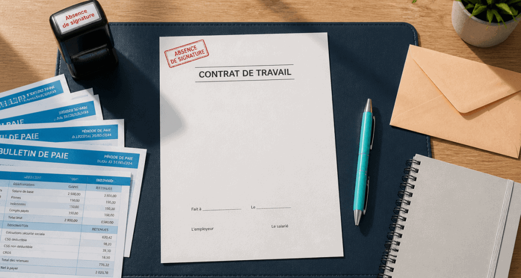 contrat non signé et pôle emploi sur bureau administratif