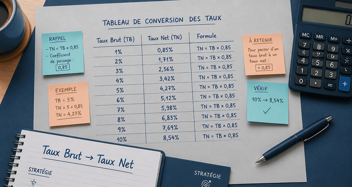 convertir taux brut en net épargne, calcul et tableau