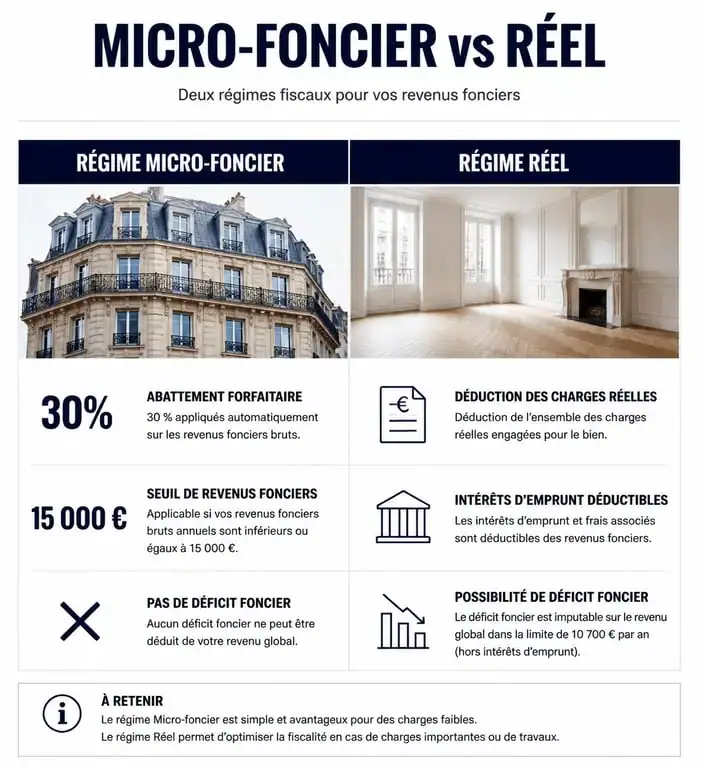 Comparatif fiscal entre le régime micro-foncier et le régime réel pour les revenus SCPI