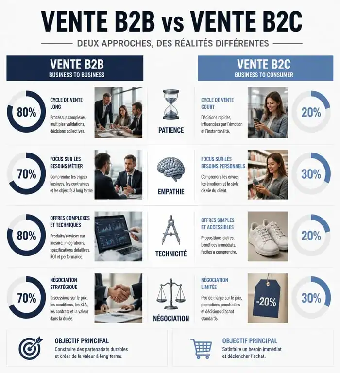 Infographie comparative des qualités d'un commercial en B2B et B2C