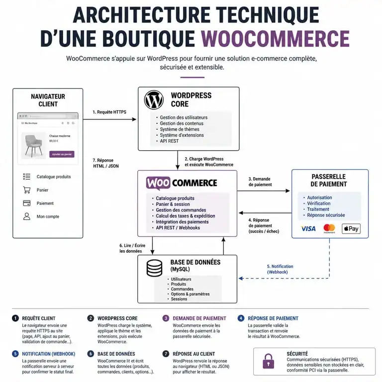 Infographie architecture technique formation WooCommerce