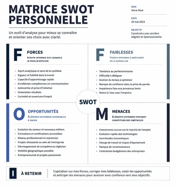 Matrice SWOT personnelle pour l'analyse de carrière et le développement professionnel