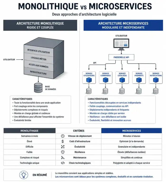 Comparaison architecture monolithique vs microservices pour le développement logiciel