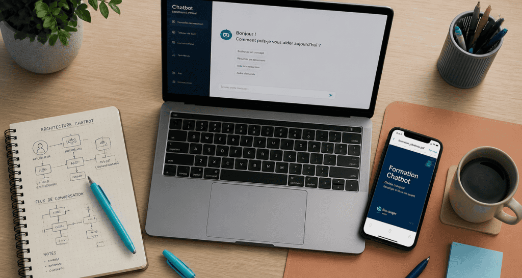 Formation chatbot bureau moderne avec interface IA