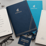 bureau avec dossier et badge formation diplomante