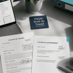 bureau avec forum droit du travail affiché sur ordinateur