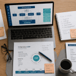 bureau integrateur erp avec diagramme et documents