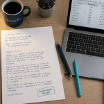 Lettre de motivation gestionnaire de paie sur bureau avec calculatrice et ordinateur