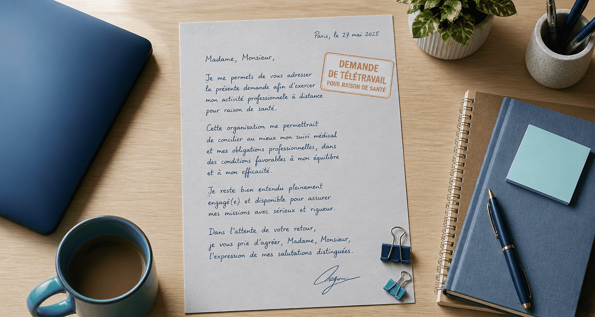 mail demande de télétravail pour raison de santé sur bureau professionnel