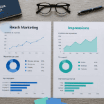 bureau flat-lay reach marketing impressions graphiques