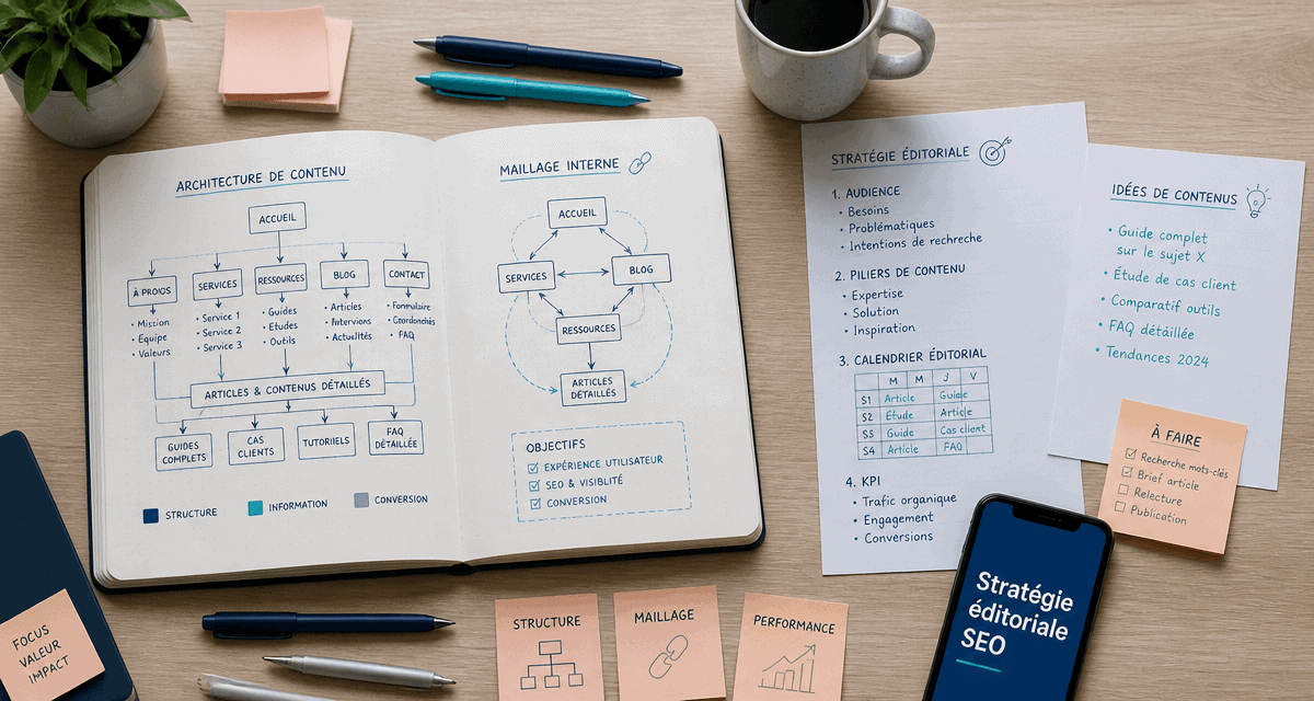 stratégie éditoriale pour le seo sur bureau organisé