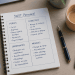 swot personnel carnet matrice sur bureau