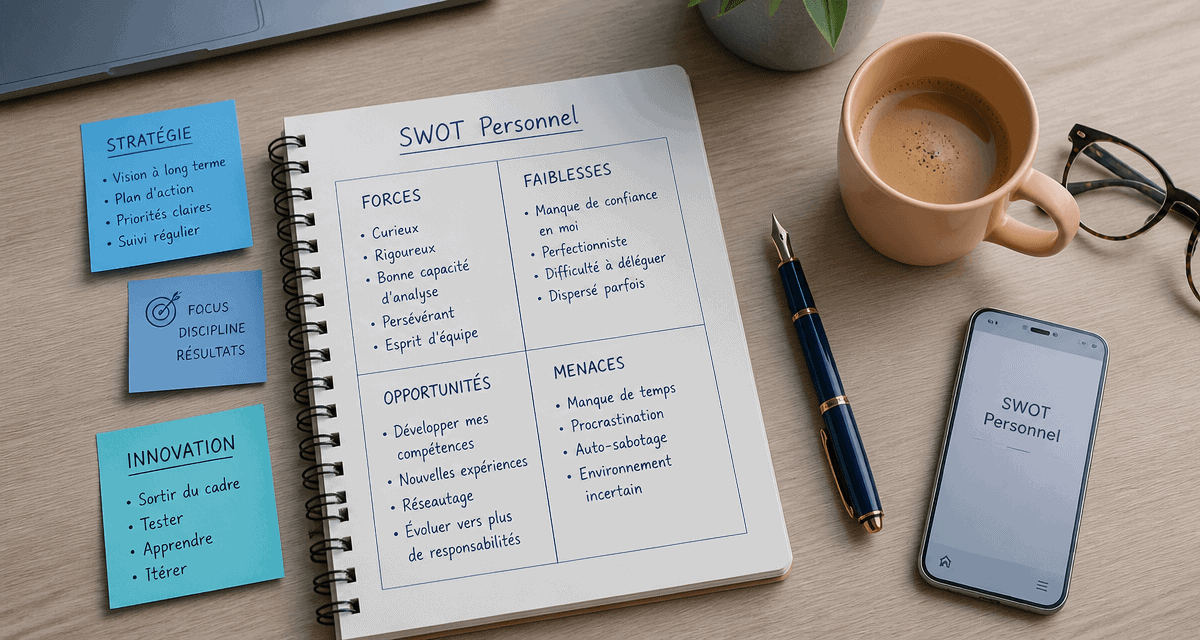swot personnel carnet matrice sur bureau