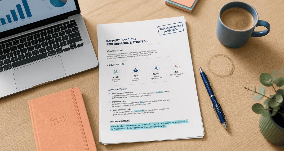 test intelligence artificielle rapport sur bureau moderne