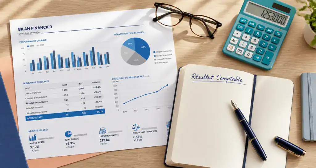 calculer le résultat comptable sur bureau avec bilan et calculatrice