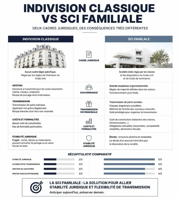 Comparatif entre l'indivision et la SCI familiale pour la gestion de patrimoine immobilier