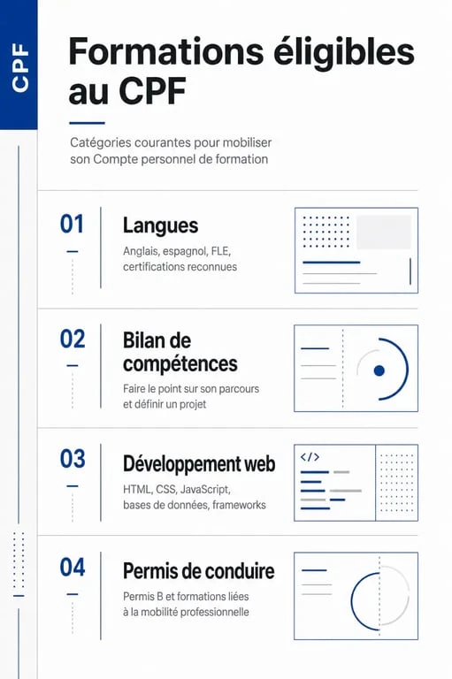 Infographie des idées de formation CPF pour orienter son projet professionnel