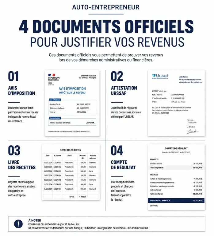 Documents officiels pour justifier ses revenus en tant qu'auto-entrepreneur