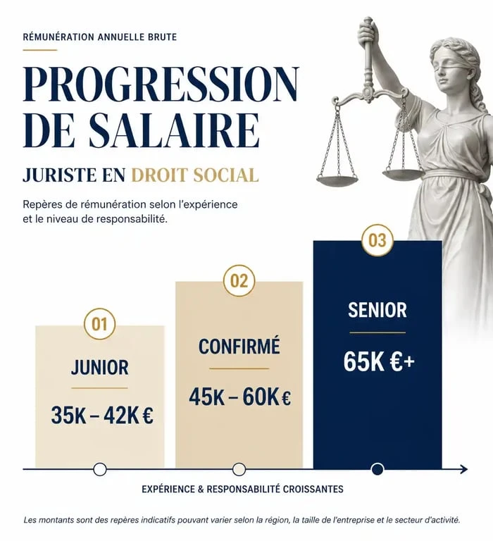 Évolution du salaire d'un juriste en droit social selon l'expérience