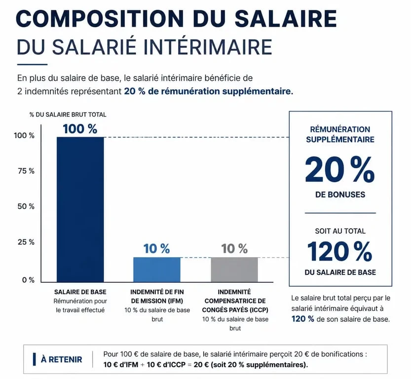 Schéma de composition du salaire intérimaire 35h incluant les indemnités IFM et ICCP