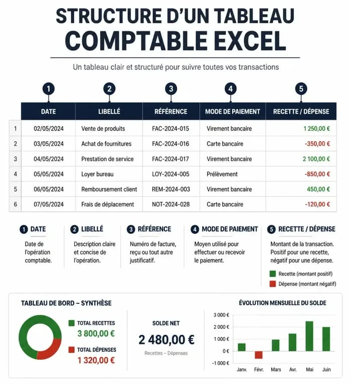 Structure d'un tableau comptable Excel gratuit pour TPE et auto-entrepreneurs