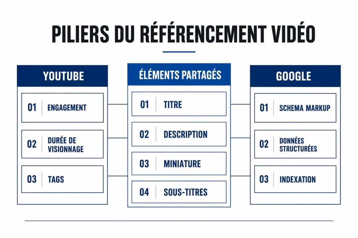 Infographie des piliers du référencement vidéo pour Google et YouTube