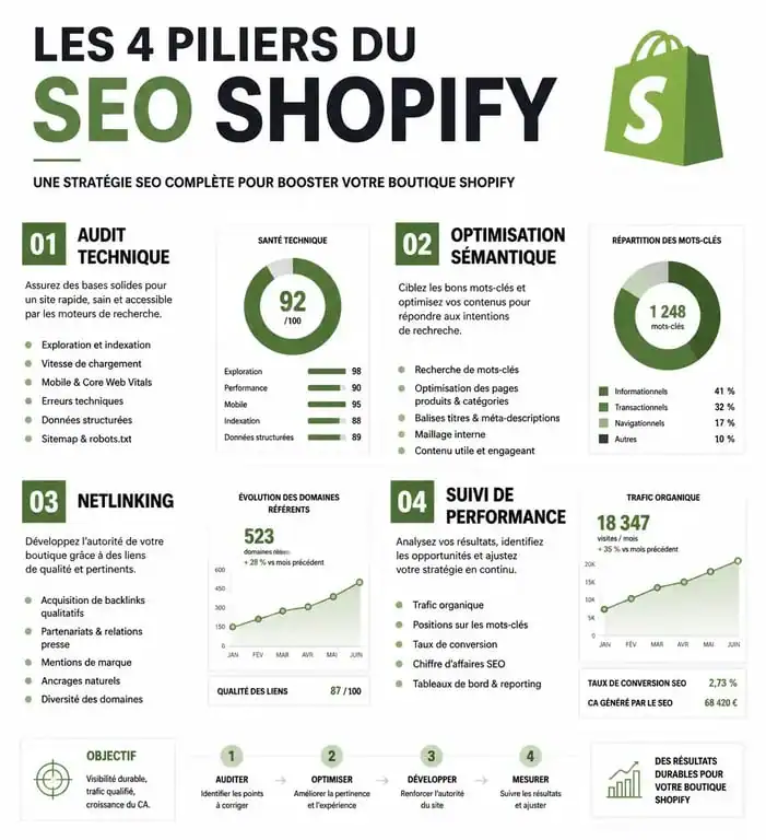 Les 4 piliers d'une stratégie SEO Shopify efficace pour une agence SEO Shopify