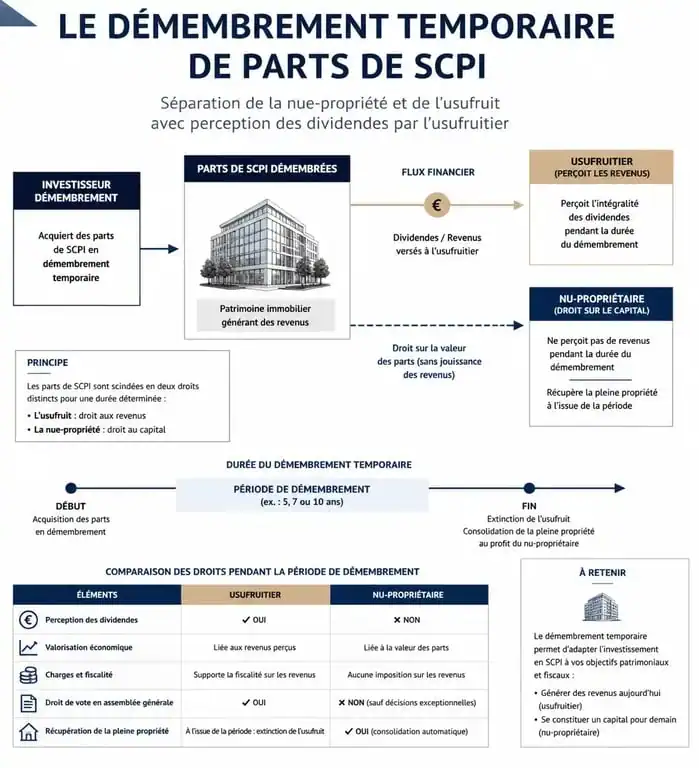 Schéma explicatif du mécanisme de démembrement et usufruit SCPI