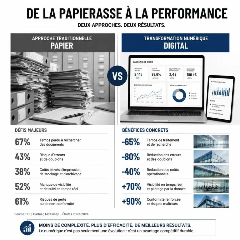 Infographie comparative : avantages et inconvénients de la dématérialisation en entreprise