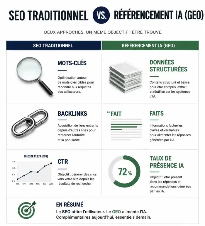 Comparatif entre le SEO traditionnel et le référencement IA pour optimiser sa visibilité