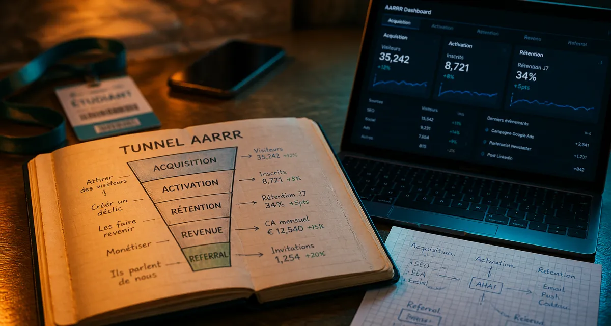 Formation growth hacking : carnet AARRR et métriques acquisition, activation, rétention