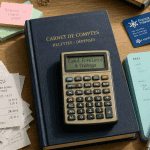 bureau freelance et chomage avec carnet et calculatrice