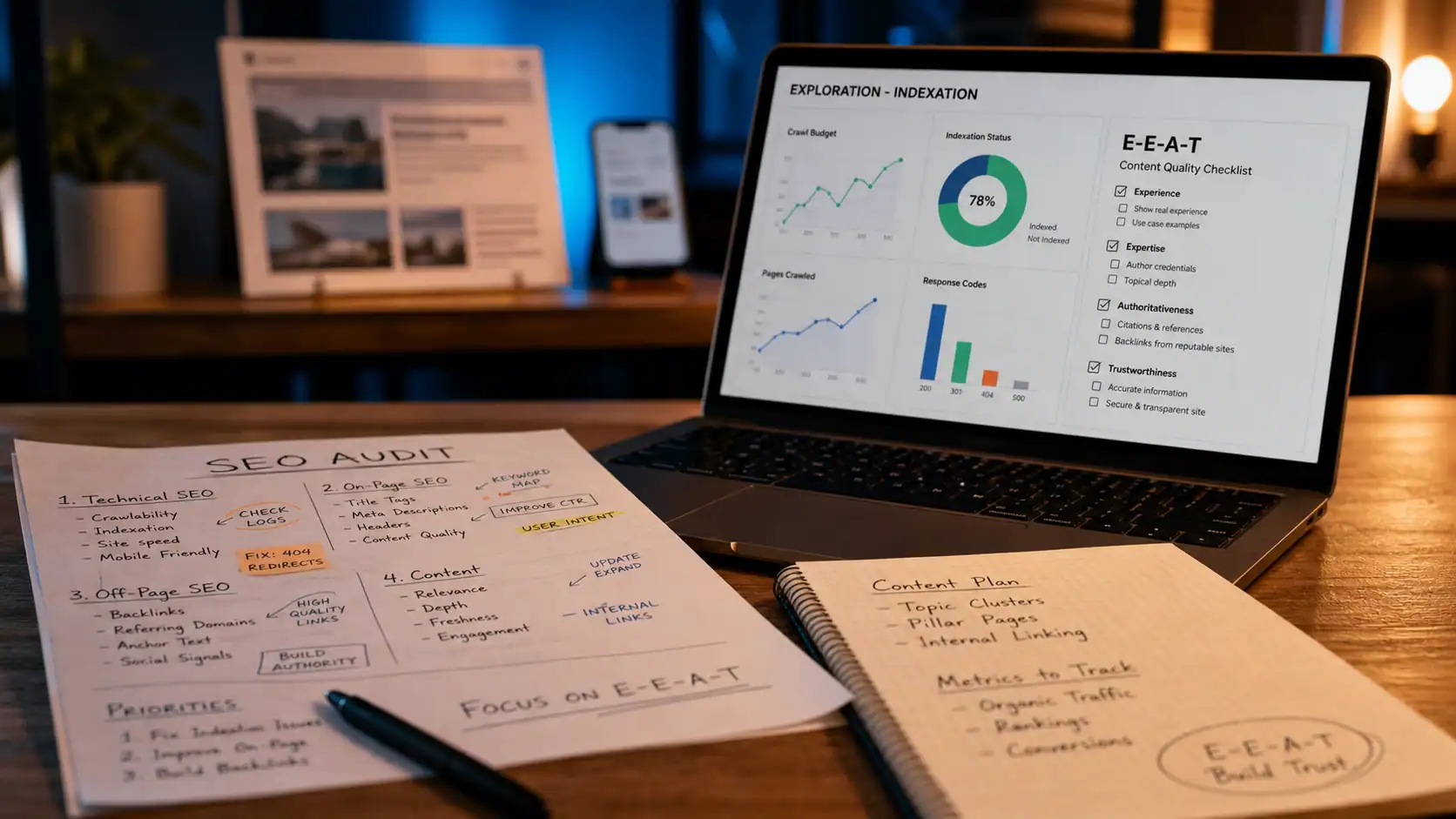 Meilleur consultant SEO : audit E-E-A-T sur ordinateur