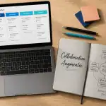 outils collaboratif sur bureau moderne vue du dessus