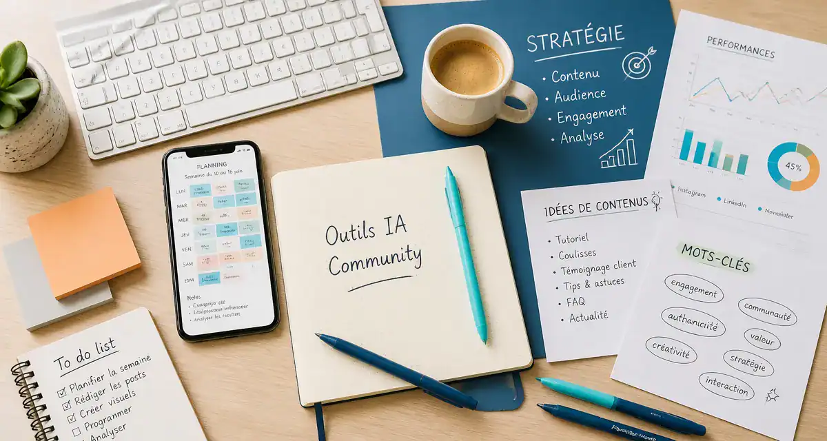 outils ia community management sur bureau moderne