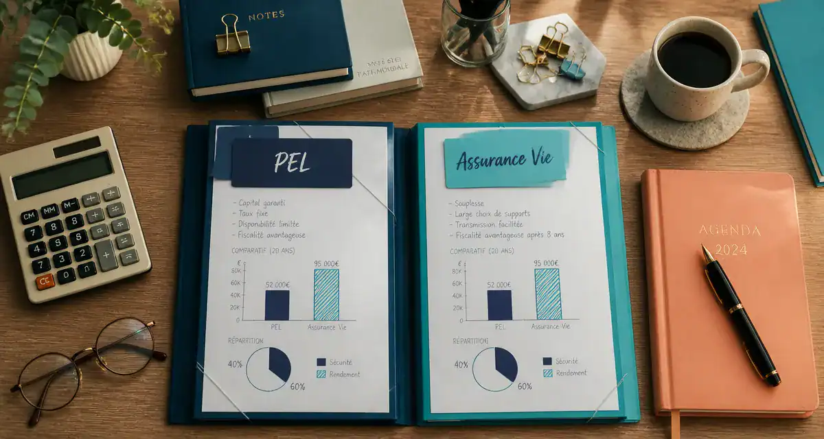 PEL ou assurance vie dossiers et graphiques sur bureau
