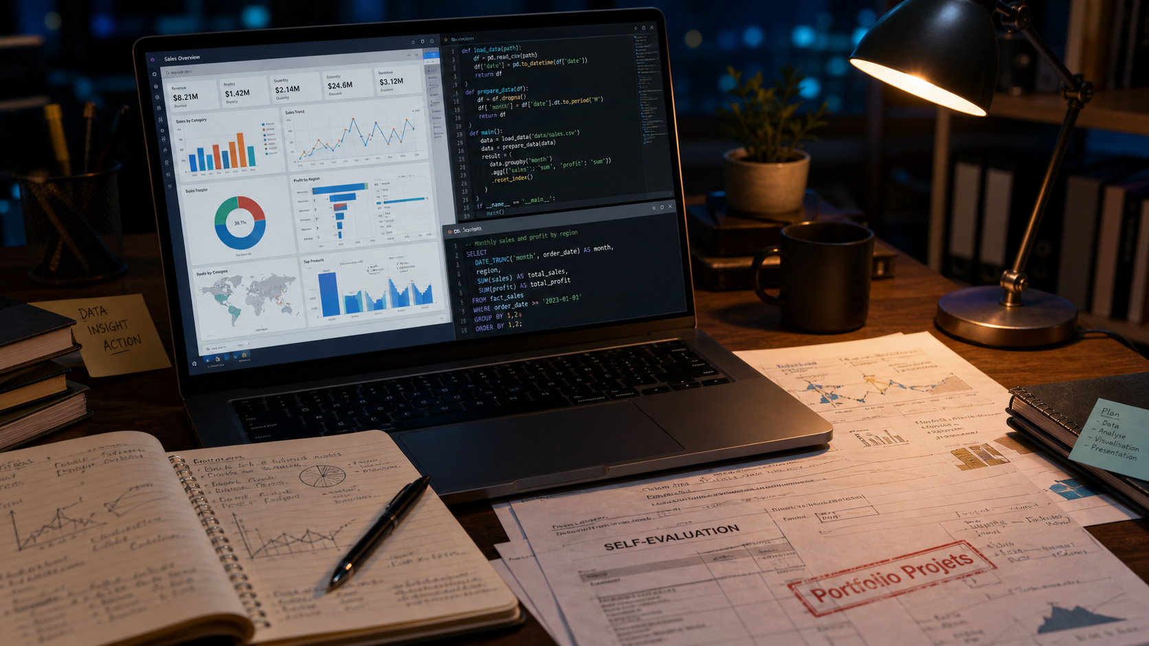 Reconversion data analyst : tableau de bord Power BI et SQL sur écran
