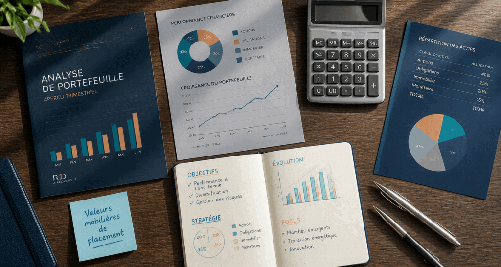 bureau avec documents valeur mobiliere de placement