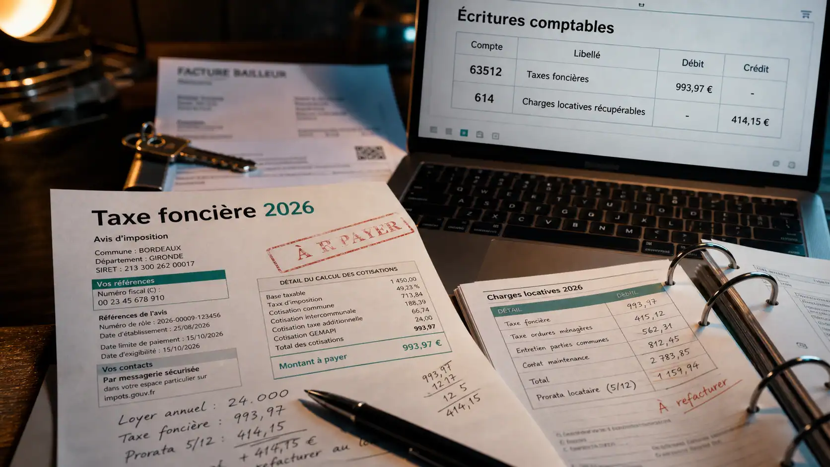 Compte comptable taxe fonciere 63512 et 614