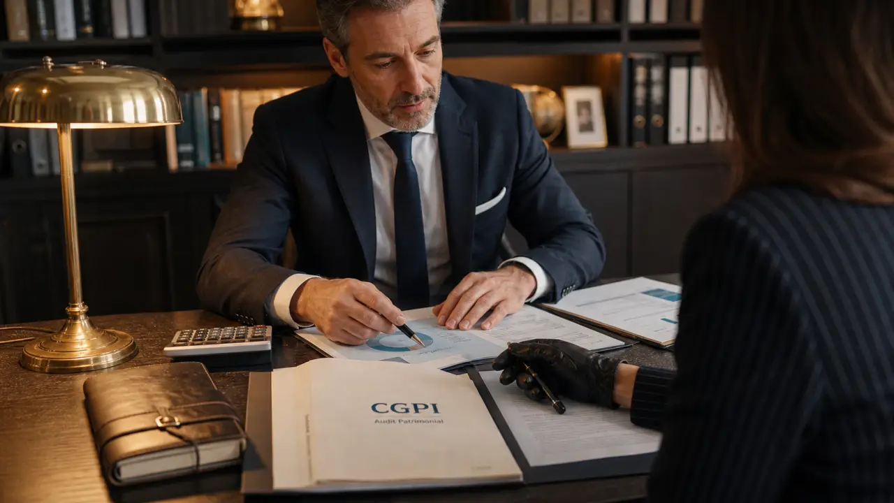 Conseiller en gestion de patrimoine indépendant en cabinet, analyse de stratégie patrimoniale