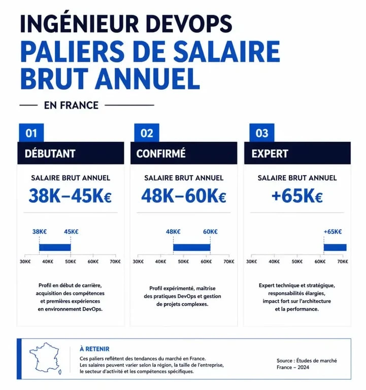 Infographie des salaires d'un ingénieur DevOps en France selon l'expérience