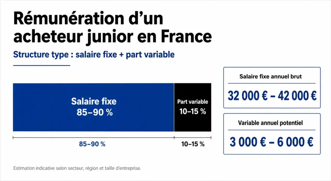 Infographie sur la structure du salaire d'un acheteur junior en France