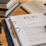 EURL statut : dossier de statuts sur table
