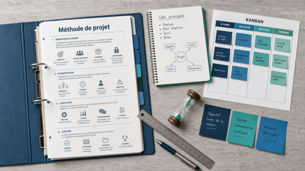 methode gestion de projet : cascade, agile ou hybride, Kanban et planning