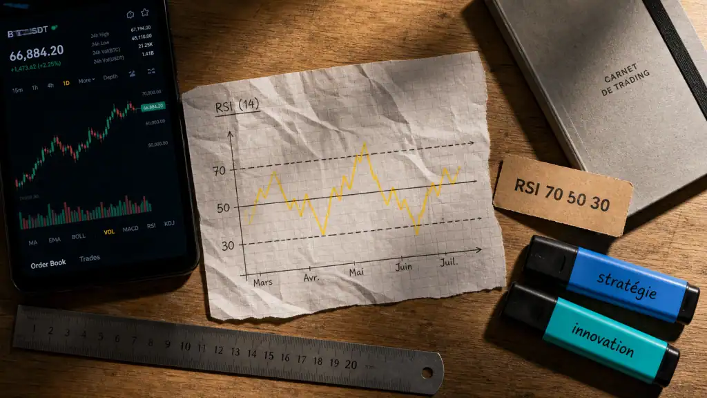 RSI en bourse 70 50 30 et divergences, graphique sur trading