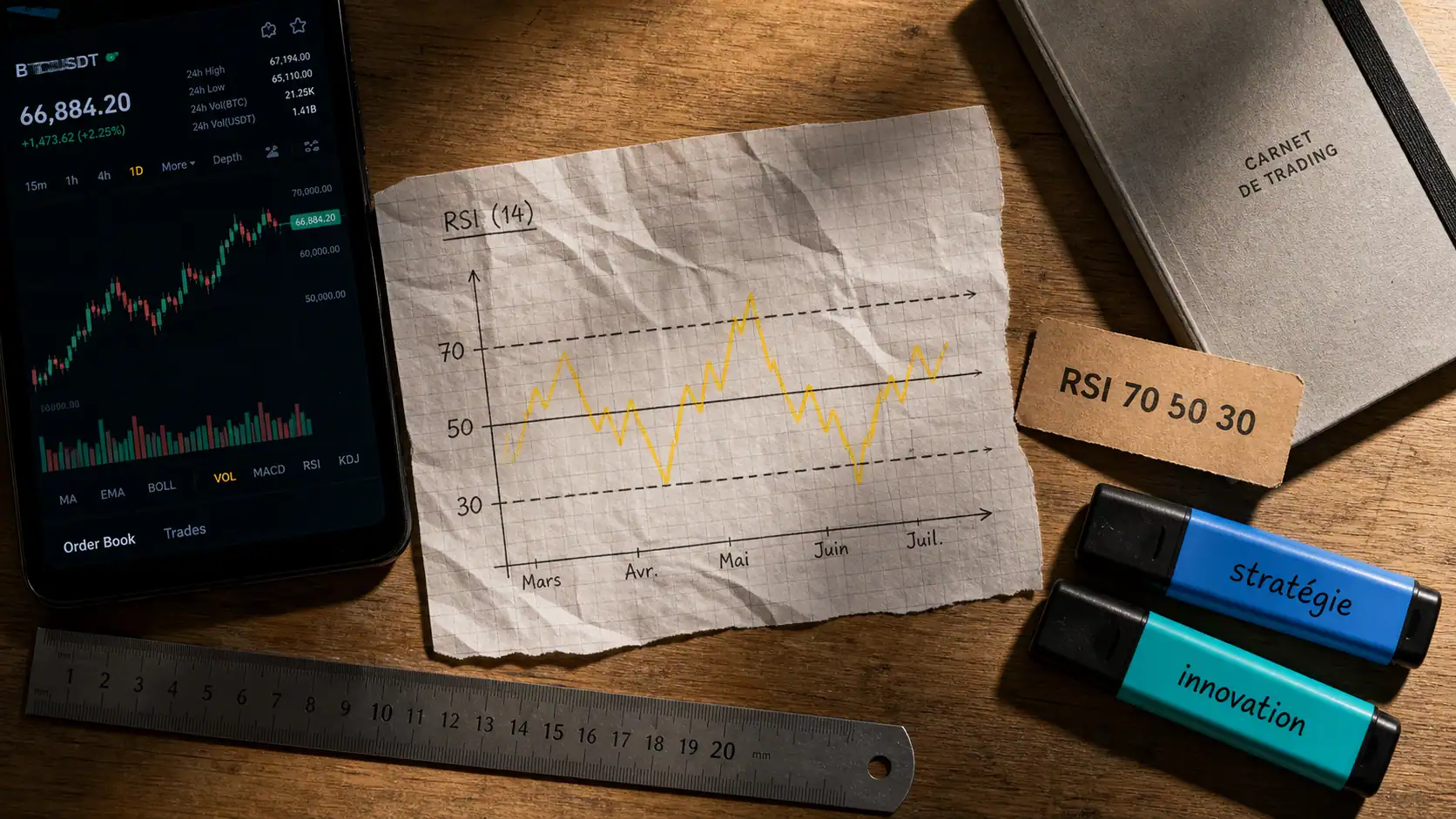 RSI en bourse 70 50 30 et divergences, graphique sur trading