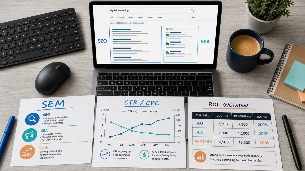 Search engine marketing : SEO durable et SEA immédiat (SERP)